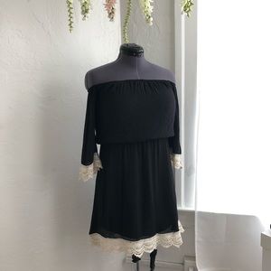NWOT Francesca’s Off the Shoulder Black Lace Dress